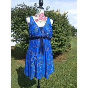 Ecupper Women's Large One Piece Swimsuit Blue Whimsical Print Beach Resort Wear